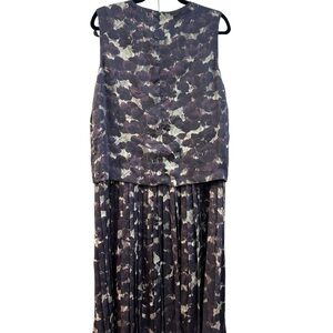 Christian Wijnants Bamboo Floral Sleeveless Pleated Midi Dress Brown Size 38
